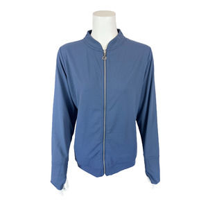 Susan Graver Nylon Brushed Back Knit Zip-Front Jacket Vintage Indigo Large Size